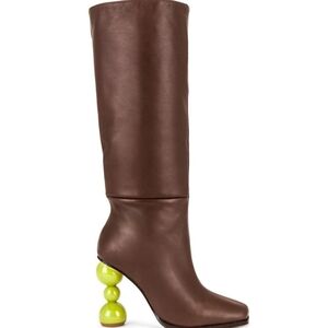 ISO: SONG OF STYLE MATCHA Brown Leather Knee-High Boots with Unique Green Heel
